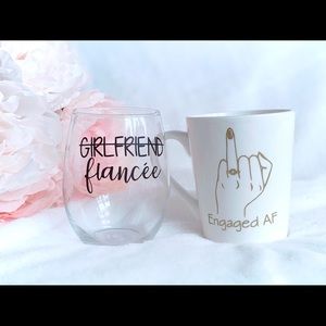 Fiancée wine glass & Engaged AF mug set